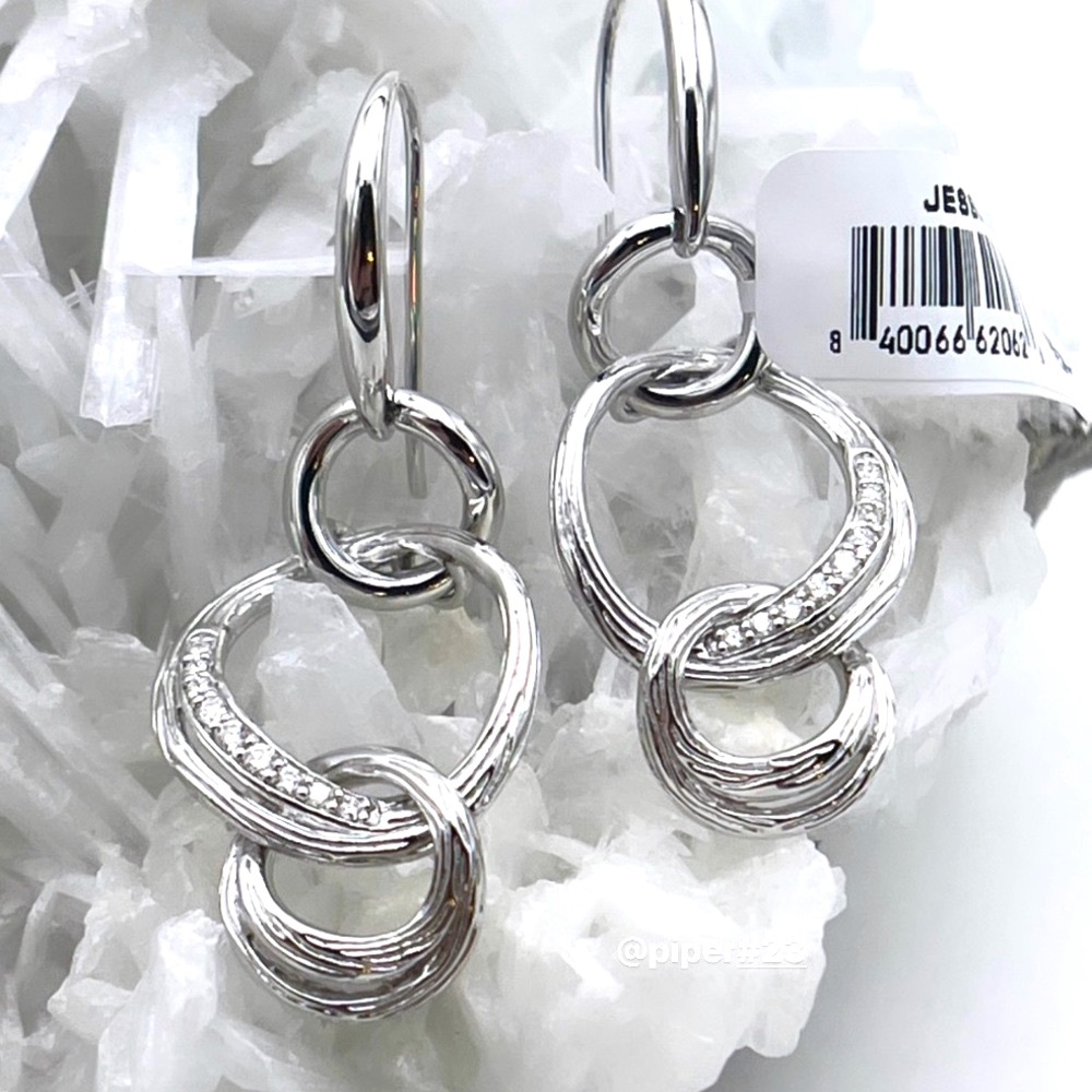 NWT Judith Ripka Triple Link Santorini Drop Earrings with genuine Diamonds
